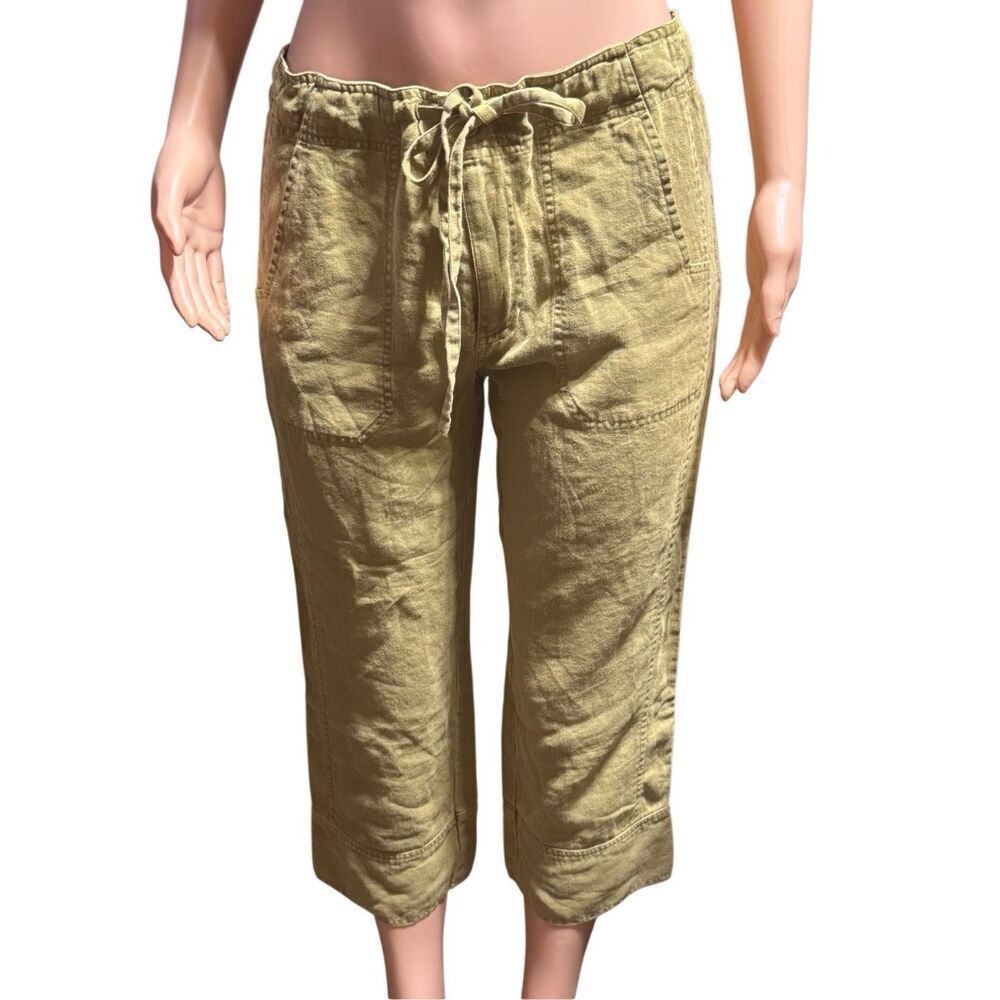 Pulp women's mid-rise Linen drawstring capris pants L